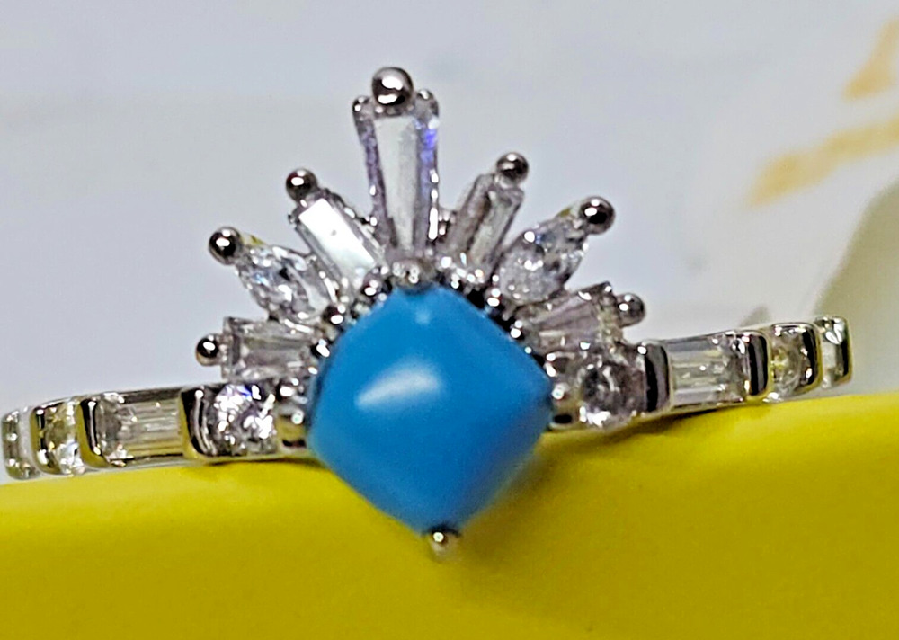Bomb Party Rhodium Ring - Beneath the Stars - Turquoise Magnesite - Sz 7 RBP3827